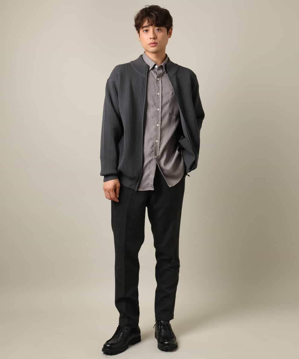 KHBLV20044 a.v.v MEN(アー・ヴェ・ヴェ) 【人気No1シャツ】エッフェル塔刺繍 起毛ストレッチシャツ ブラウン