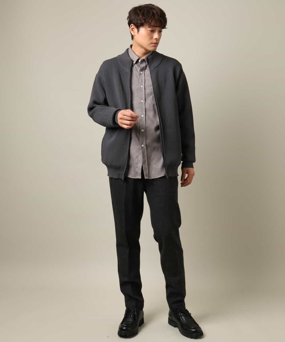 KHBLV20044 a.v.v MEN(アー・ヴェ・ヴェ) 【人気No1シャツ】エッフェル塔刺繍 起毛ストレッチシャツ ブラウン
