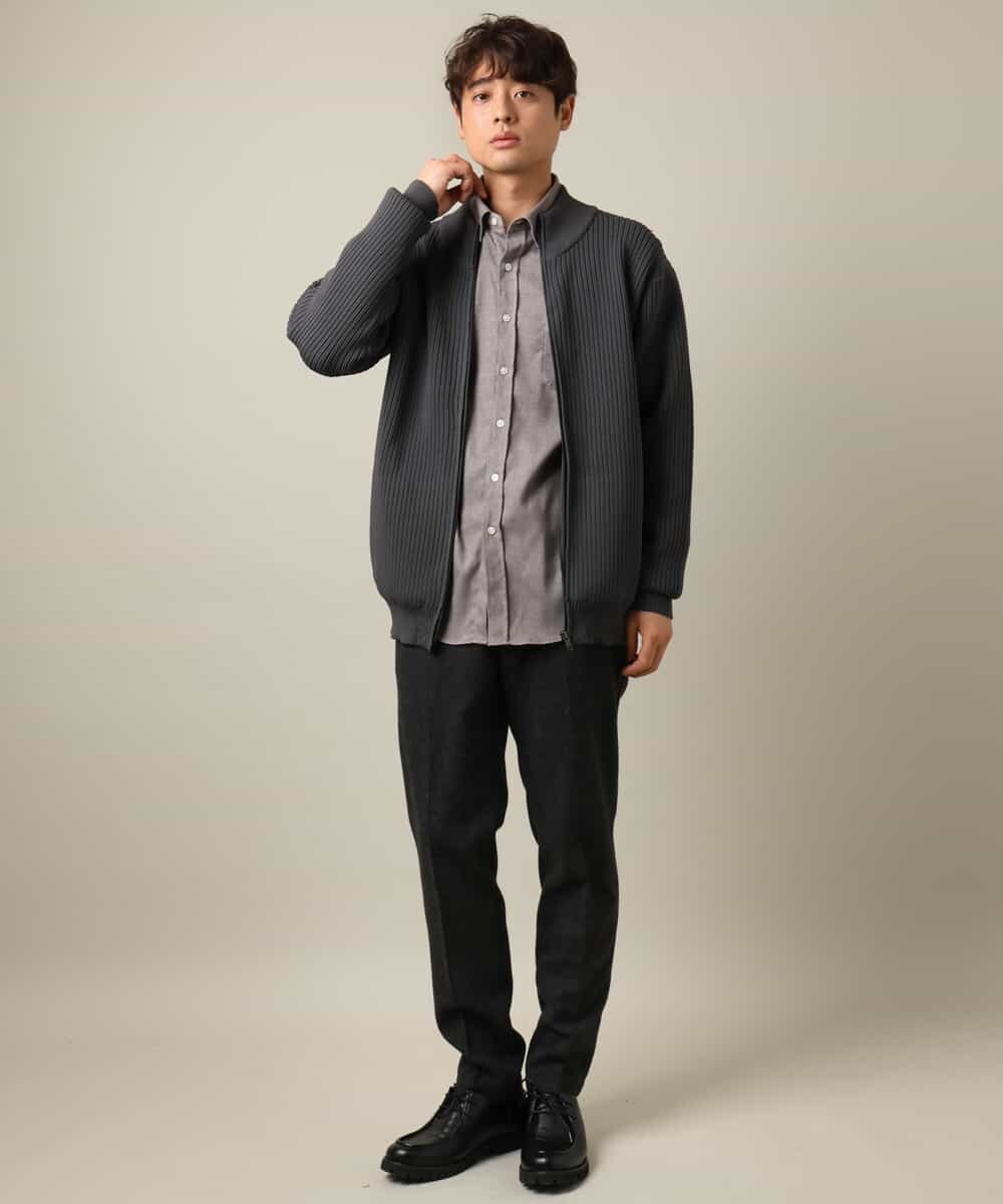 KHBLV20044 a.v.v MEN(アー・ヴェ・ヴェ) 【人気No1シャツ】エッフェル塔刺繍 起毛ストレッチシャツ ブラウン