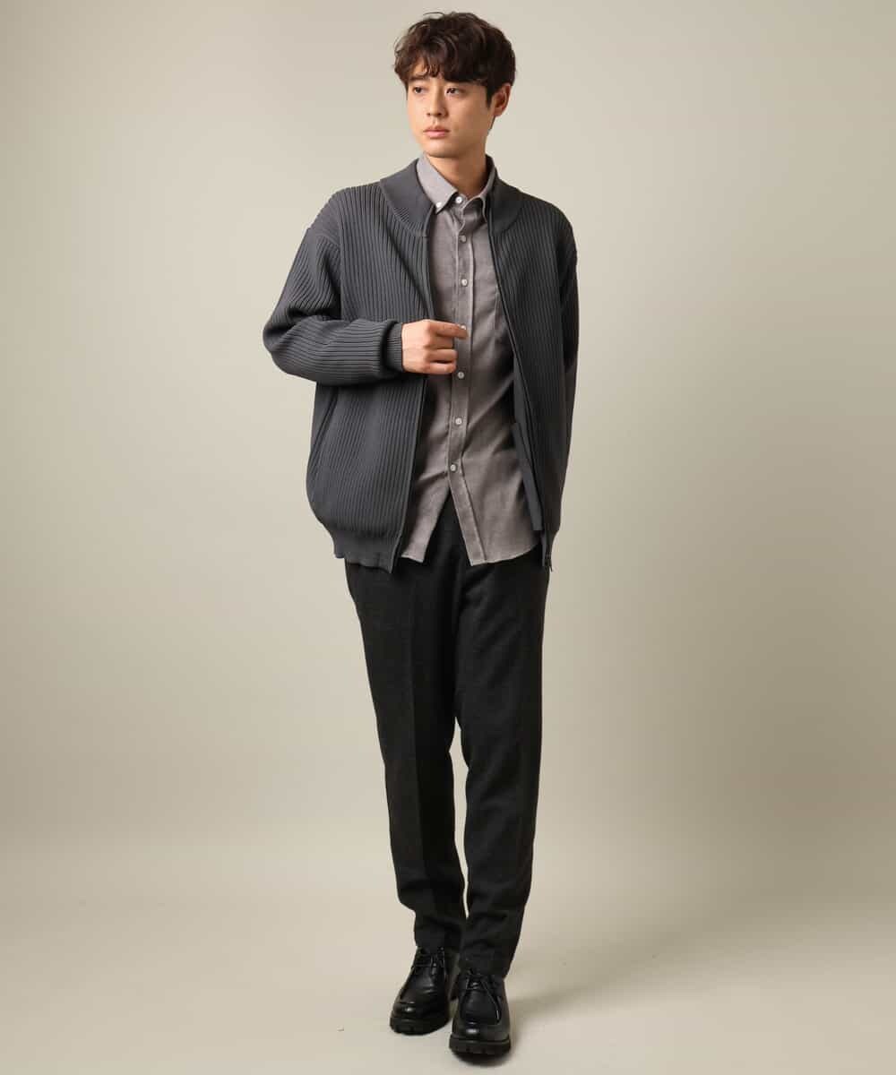 KHBLV20044 a.v.v MEN(アー・ヴェ・ヴェ) 【人気No1シャツ】エッフェル塔刺繍 起毛ストレッチシャツ ブラウン