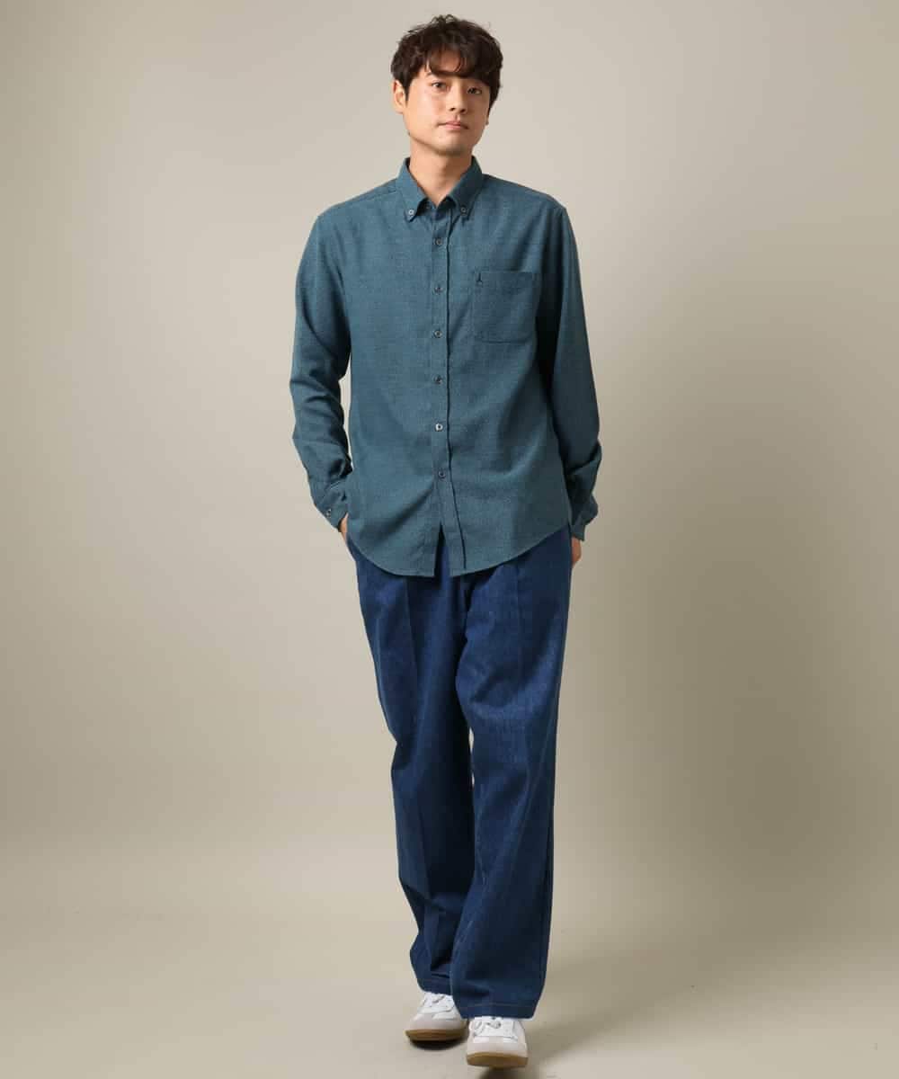 KHBLV20044 a.v.v MEN(アー・ヴェ・ヴェ) 【人気No1シャツ】エッフェル塔刺繍 起毛ストレッチシャツ ブラウン