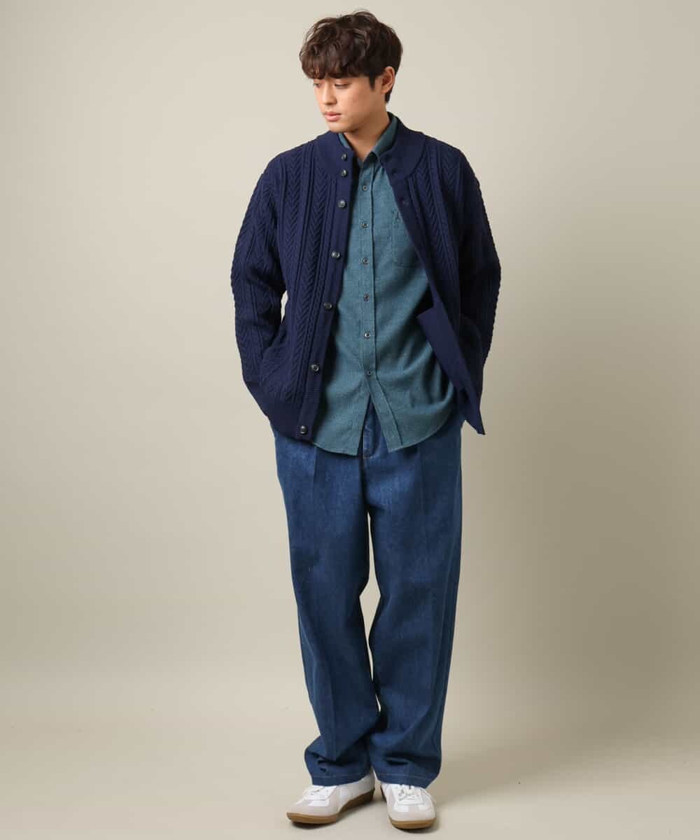 KHBLV20044 a.v.v MEN(アー・ヴェ・ヴェ) 【人気No1シャツ】エッフェル塔刺繍 起毛ストレッチシャツ ブラウン
