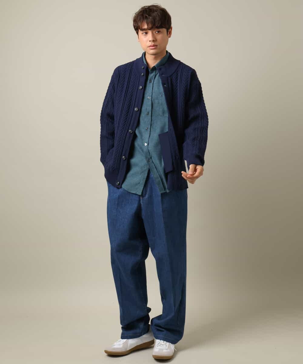KHBLV20044 a.v.v MEN(アー・ヴェ・ヴェ) 【人気No1シャツ】エッフェル塔刺繍 起毛ストレッチシャツ ブラウン