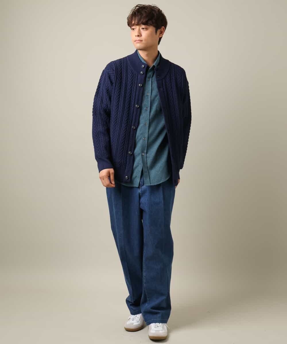 KHBLV20044 a.v.v MEN(アー・ヴェ・ヴェ) 【人気No1シャツ】エッフェル塔刺繍 起毛ストレッチシャツ ブラウン