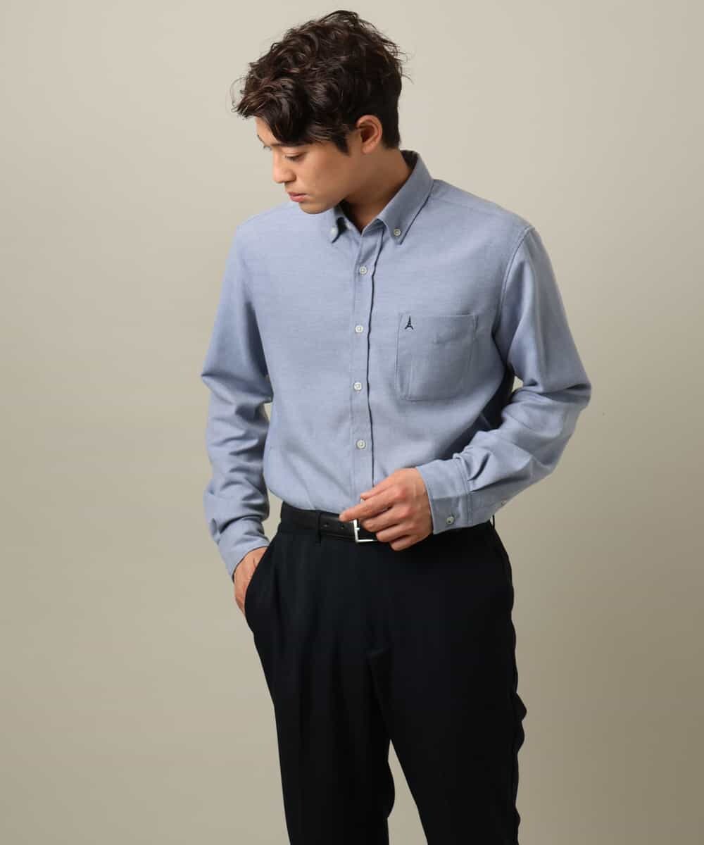 KHBLV20044 a.v.v MEN(アー・ヴェ・ヴェ) 【人気No1シャツ】エッフェル塔刺繍 起毛ストレッチシャツ ブラウン