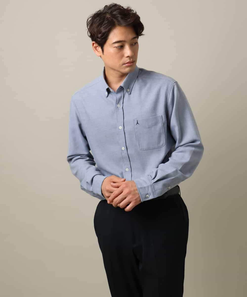 KHBLV20044 a.v.v MEN(アー・ヴェ・ヴェ) 【人気No1シャツ】エッフェル塔刺繍 起毛ストレッチシャツ ブラウン