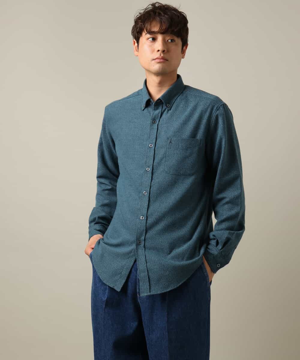KHBLV20044 a.v.v MEN(アー・ヴェ・ヴェ) 【人気No1シャツ】エッフェル塔刺繍 起毛ストレッチシャツ ブラウン