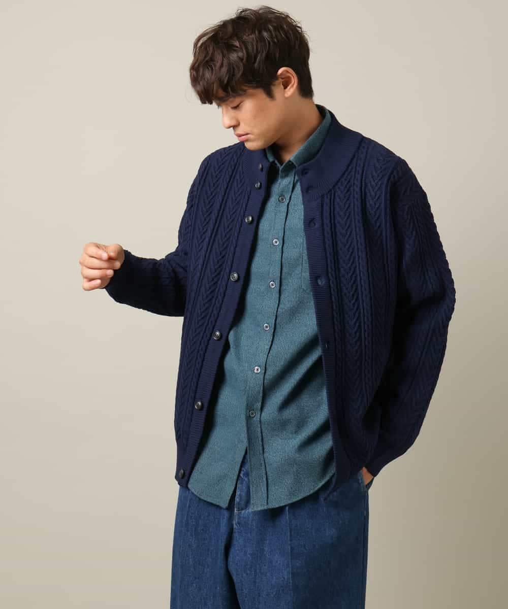 KHBLV20044 a.v.v MEN(アー・ヴェ・ヴェ) 【人気No1シャツ】エッフェル塔刺繍 起毛ストレッチシャツ ブラウン