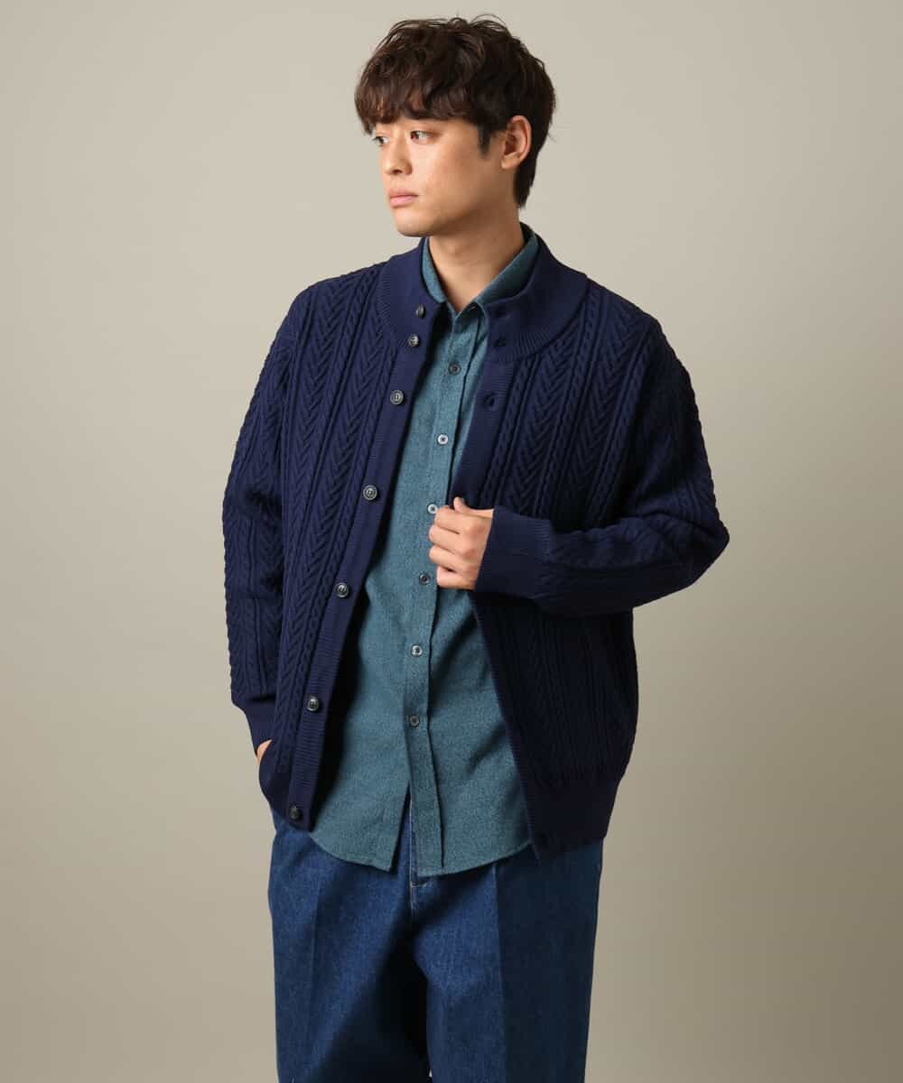 KHBLV20044 a.v.v MEN(アー・ヴェ・ヴェ) 【人気No1シャツ】エッフェル塔刺繍 起毛ストレッチシャツ ブラウン