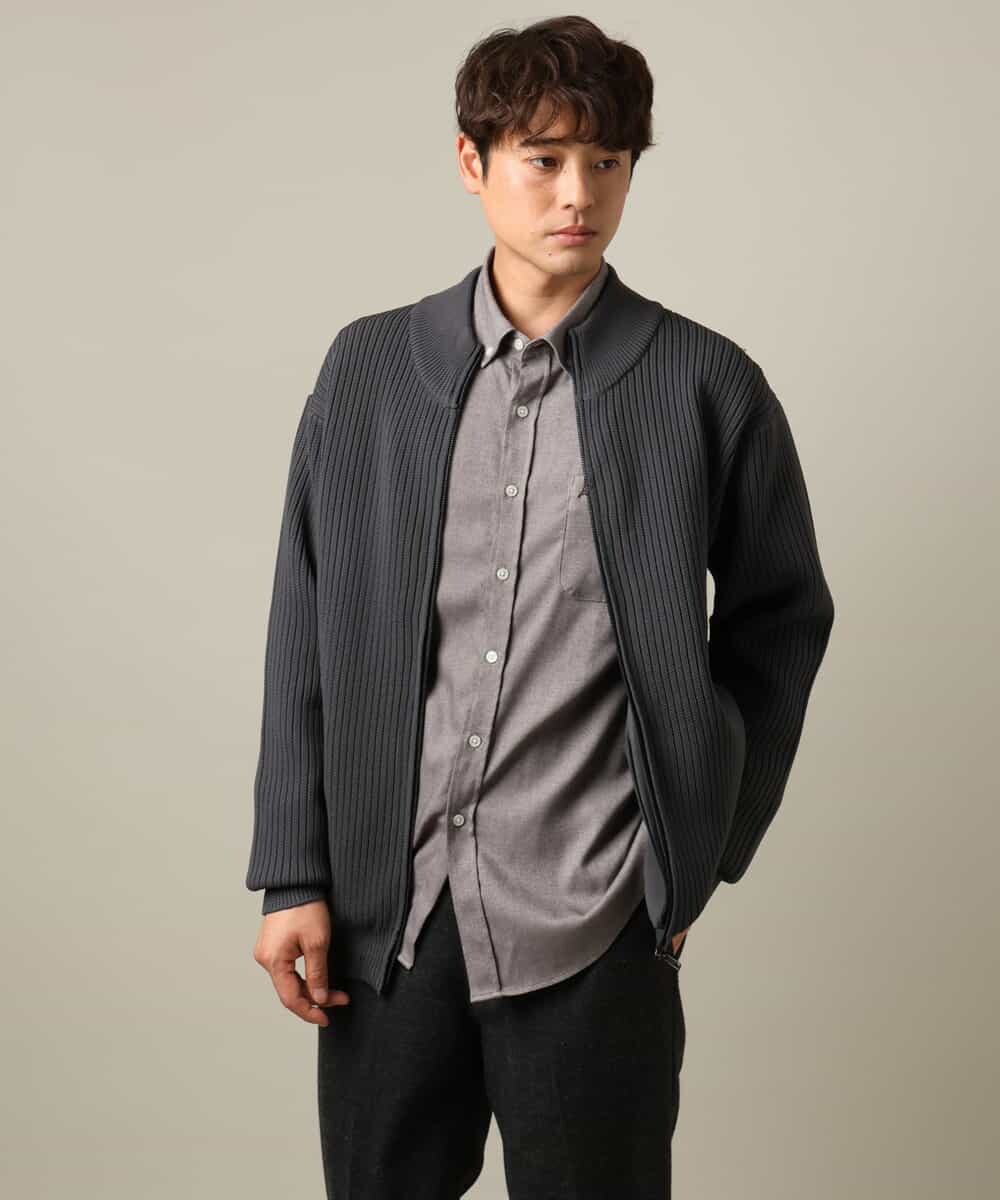 KHBLV20044 a.v.v MEN(アー・ヴェ・ヴェ) 【人気No1シャツ】エッフェル塔刺繍 起毛ストレッチシャツ ブラウン