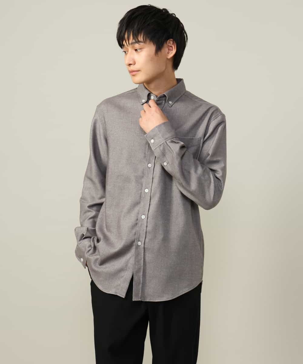 KHBLV20044 a.v.v MEN(アー・ヴェ・ヴェ) 【人気No1シャツ】エッフェル塔刺繍 起毛ストレッチシャツ ブラウン