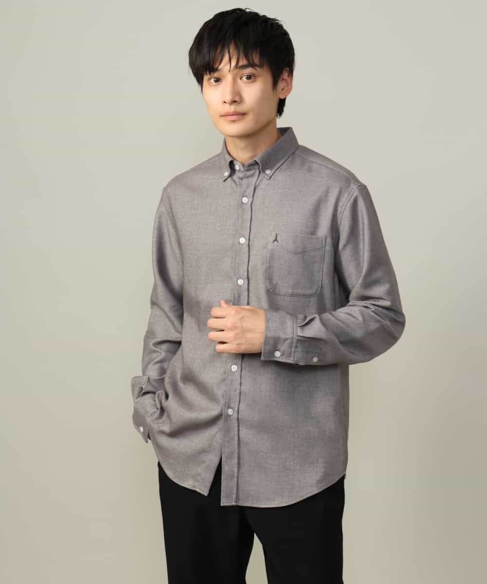 KHBLV20044 a.v.v MEN(アー・ヴェ・ヴェ) 【人気No1シャツ】エッフェル塔刺繍 起毛ストレッチシャツ ブラウン