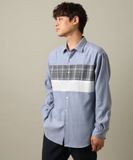KHBLV21059 a.v.v MEN(アー・ヴェ・ヴェ) 【こなれシャツ】パネル切替 起毛シャツ(デザテクシリーズ） ライトブルー