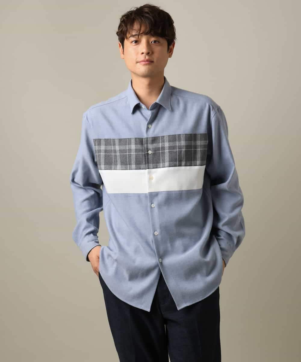 KHBLV21059 a.v.v MEN(アー・ヴェ・ヴェ) 【こなれシャツ】パネル切替 起毛シャツ(デザテクシリーズ） ホワイト