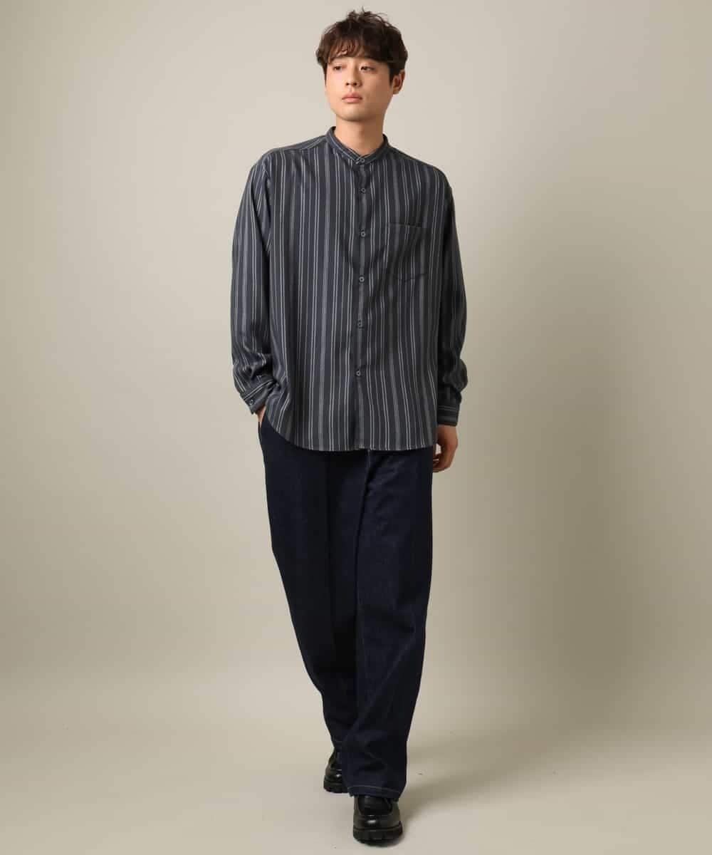 即サマ見え】ランダムストライプ柄 起毛シャツ(ブラウス・シャツ