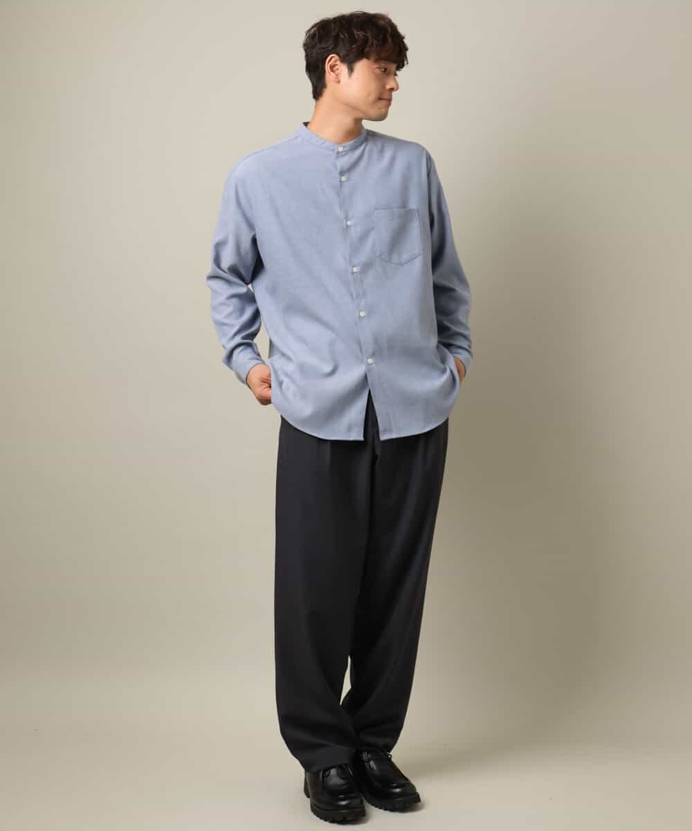 KHBLV23054 a.v.v MEN(アー・ヴェ・ヴェ) 【春まで使える】バンドカラー 起毛シャツ ライトブルー