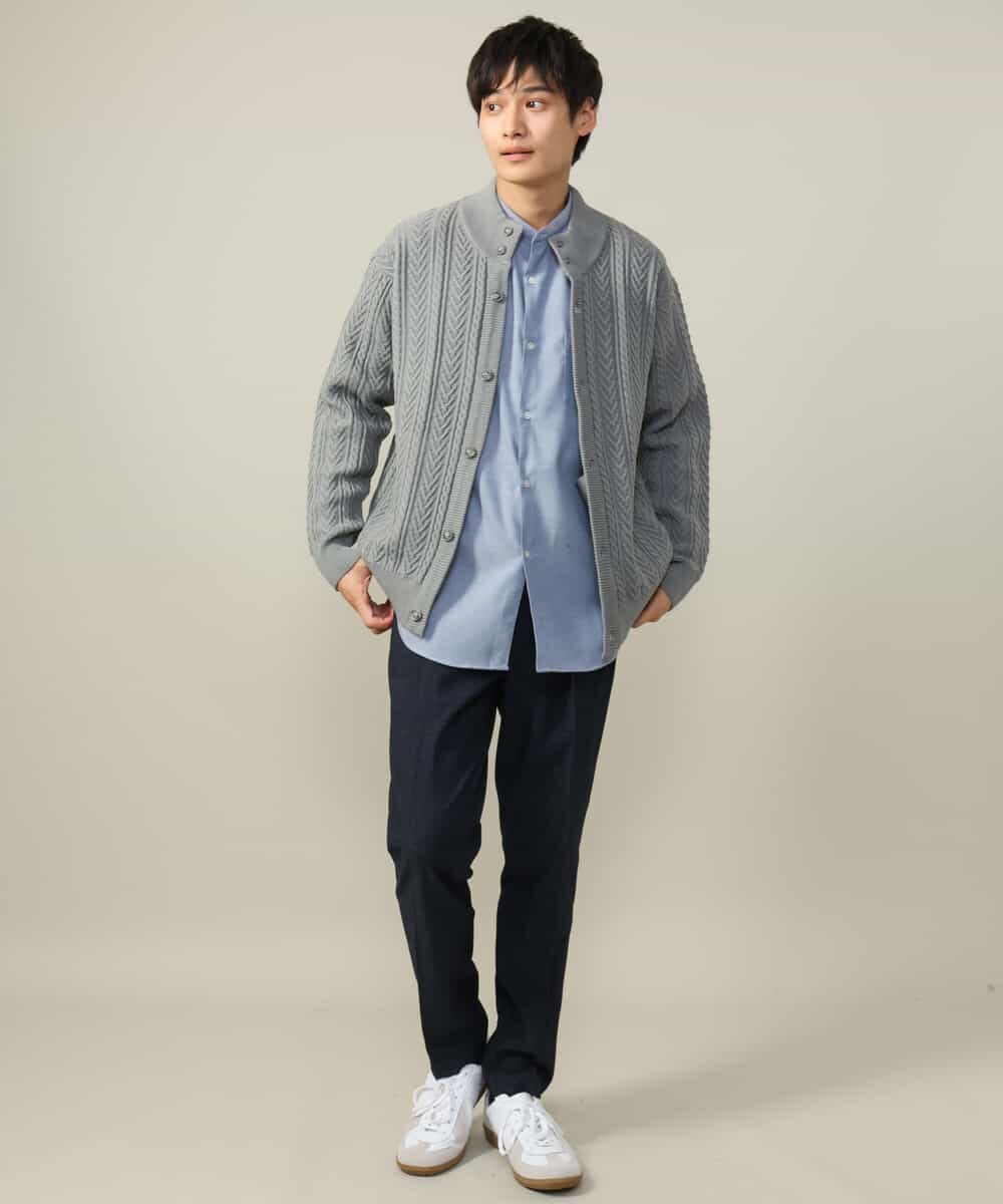 KHBLV23054 a.v.v MEN(アー・ヴェ・ヴェ) 【春まで使える】バンドカラー 起毛シャツ ライトブルー