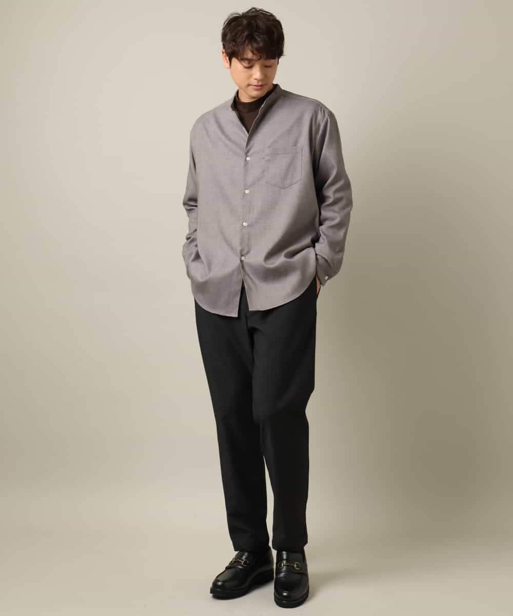 KHBLV23054 a.v.v MEN(アー・ヴェ・ヴェ) 【春まで使える】バンドカラー 起毛シャツ ライトブルー