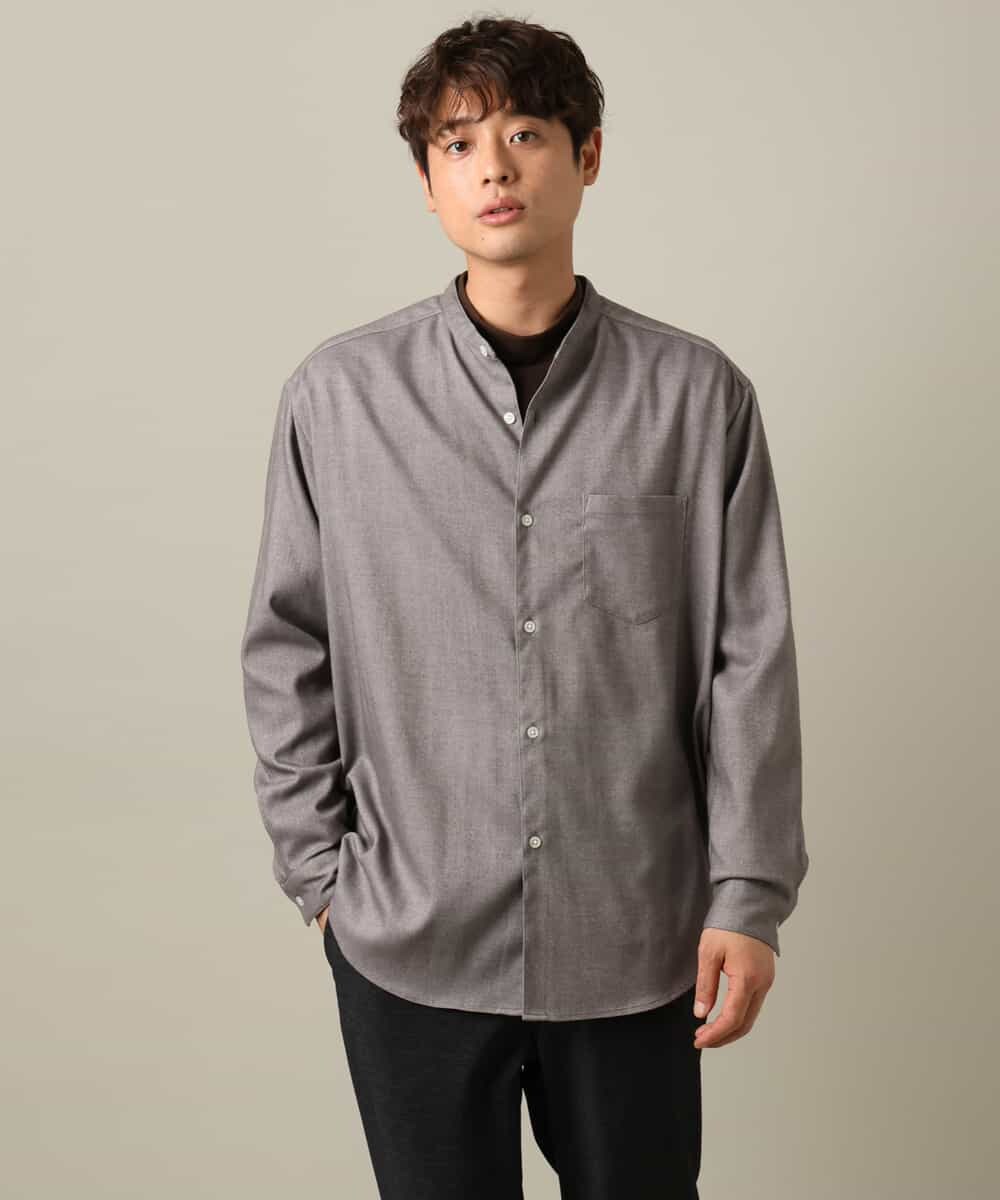KHBLV23054 a.v.v MEN(アー・ヴェ・ヴェ) 【春まで使える】バンドカラー 起毛シャツ ライトブルー