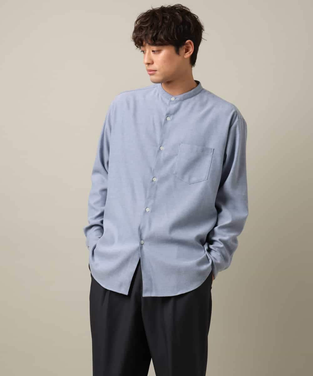 KHBLV23054 a.v.v MEN(アー・ヴェ・ヴェ) 【春まで使える】バンドカラー 起毛シャツ ライトブルー