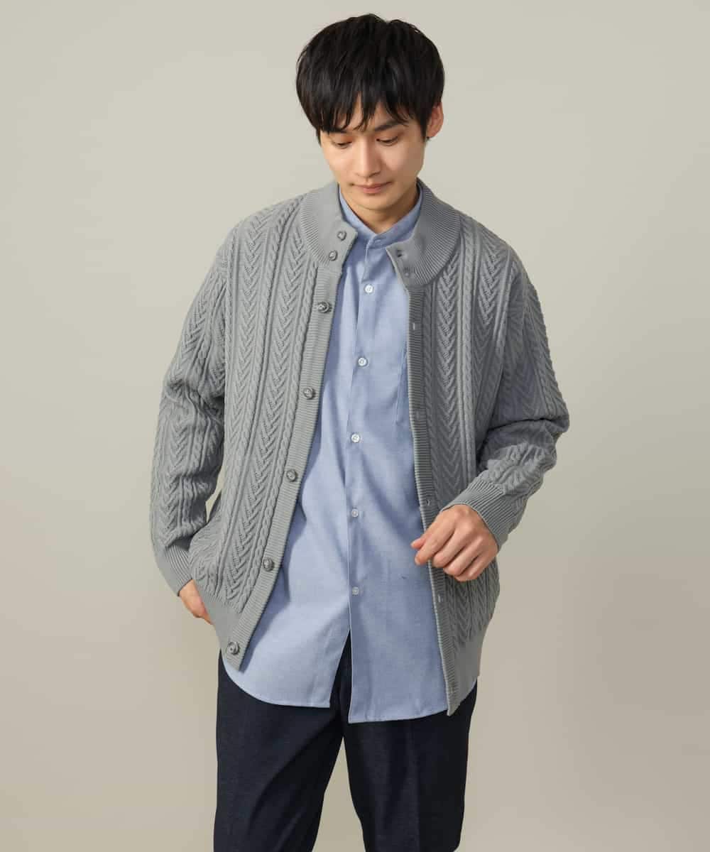 KHBLV23054 a.v.v MEN(アー・ヴェ・ヴェ) 【春まで使える】バンドカラー 起毛シャツ ライトブルー