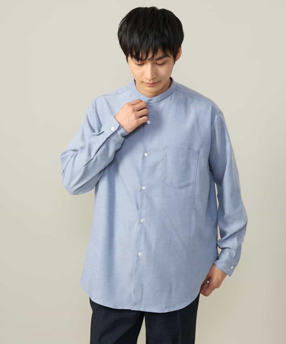KHBLV23054 a.v.v MEN(アー・ヴェ・ヴェ) 【春まで使える】バンドカラー 起毛シャツ ライトブルー