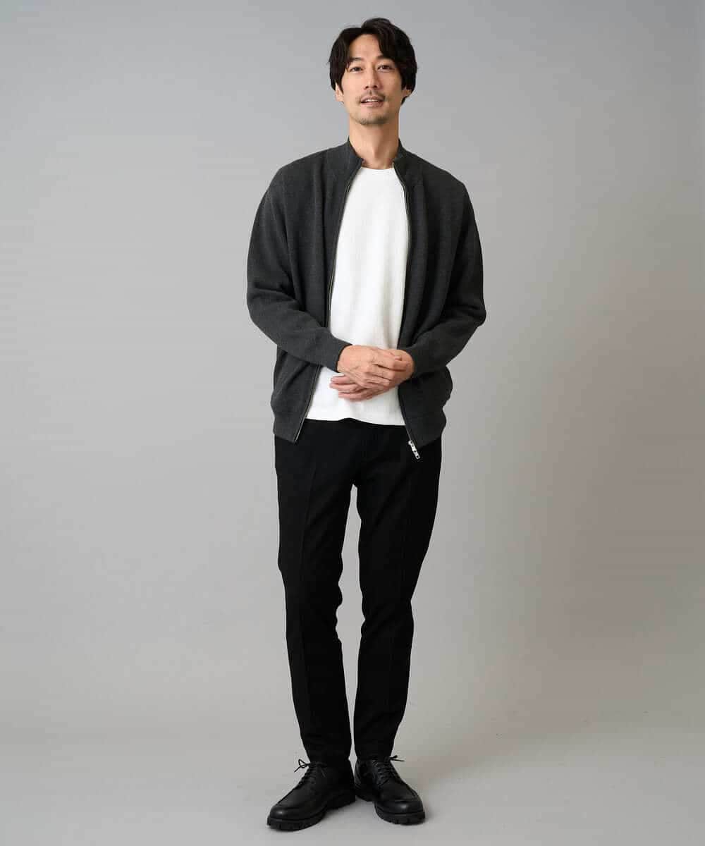 KHCAD20069 a.v.v MEN(アー・ヴェ・ヴェ) 【洗濯機で洗える】ダブルフェイスニットスタンドジップカーディガン ブラック