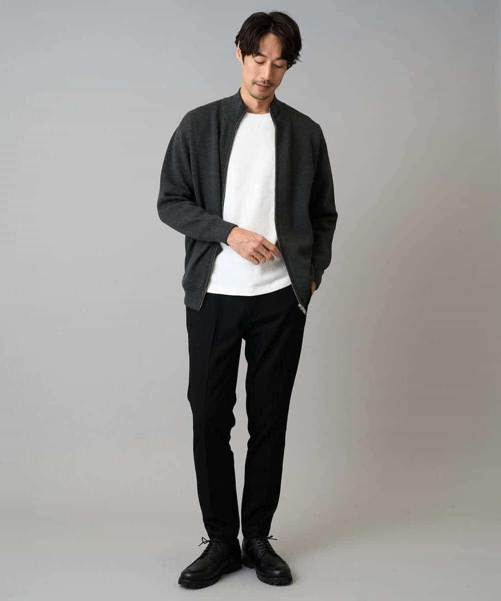 KHCAD20069 a.v.v MEN(アー・ヴェ・ヴェ) 【洗濯機で洗える】ダブルフェイスニットスタンドジップカーディガン ブラック