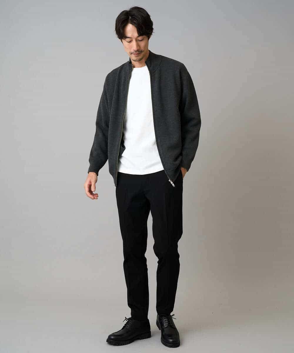 KHCAD20069 a.v.v MEN(アー・ヴェ・ヴェ) 【洗濯機で洗える】ダブルフェイスニットスタンドジップカーディガン ブラック