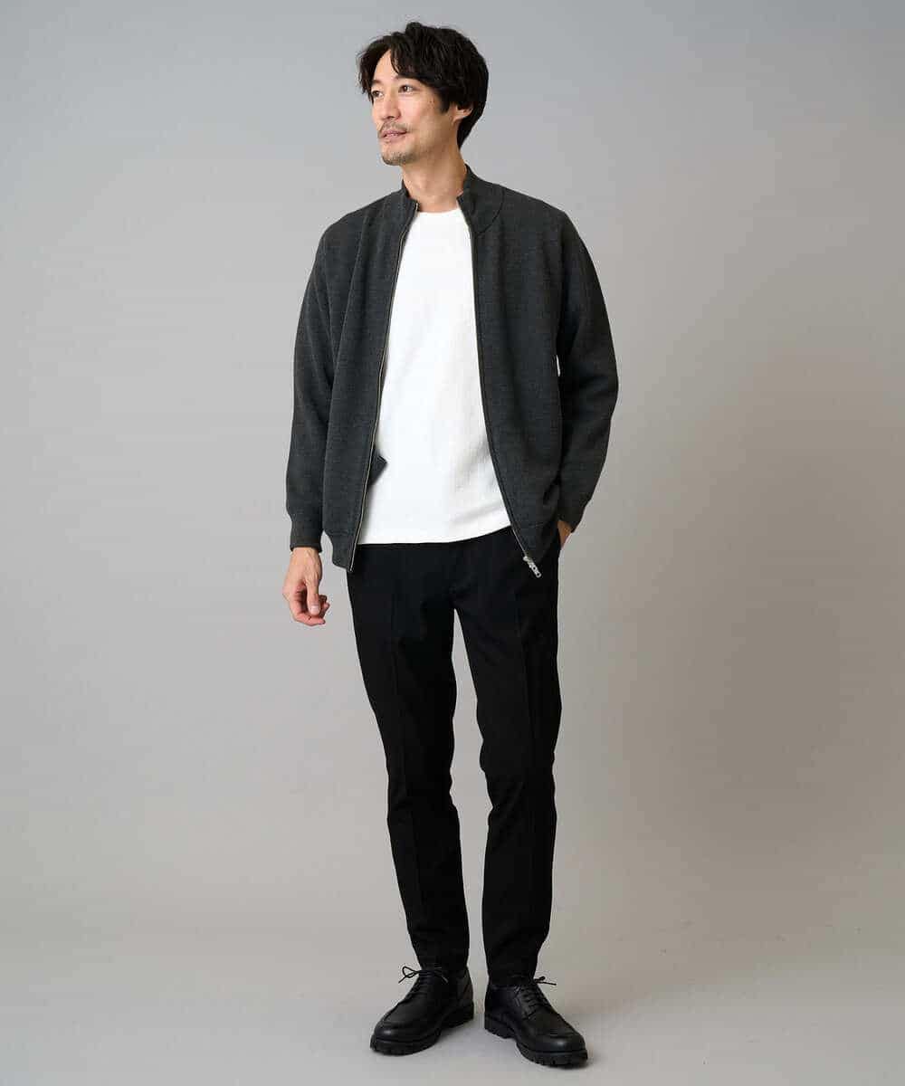 KHCAD20069 a.v.v MEN(アー・ヴェ・ヴェ) 【洗濯機で洗える】ダブルフェイスニットスタンドジップカーディガン ブラック