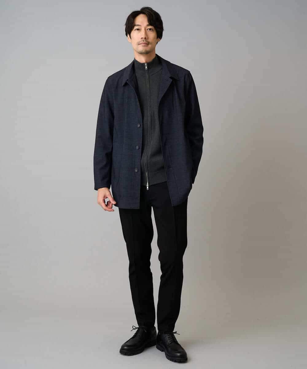 KHCAD20069 a.v.v MEN(アー・ヴェ・ヴェ) 【洗濯機で洗える】ダブルフェイスニットスタンドジップカーディガン ブラック