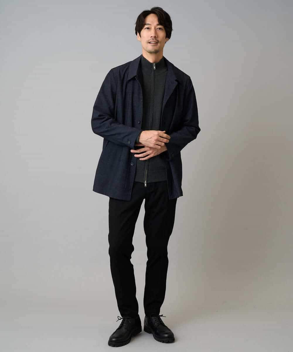 KHCAD20069 a.v.v MEN(アー・ヴェ・ヴェ) 【洗濯機で洗える】ダブルフェイスニットスタンドジップカーディガン ブラック