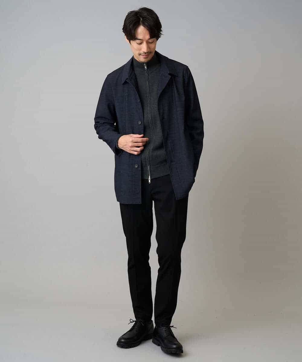 KHCAD20069 a.v.v MEN(アー・ヴェ・ヴェ) 【洗濯機で洗える】ダブルフェイスニットスタンドジップカーディガン ブラック