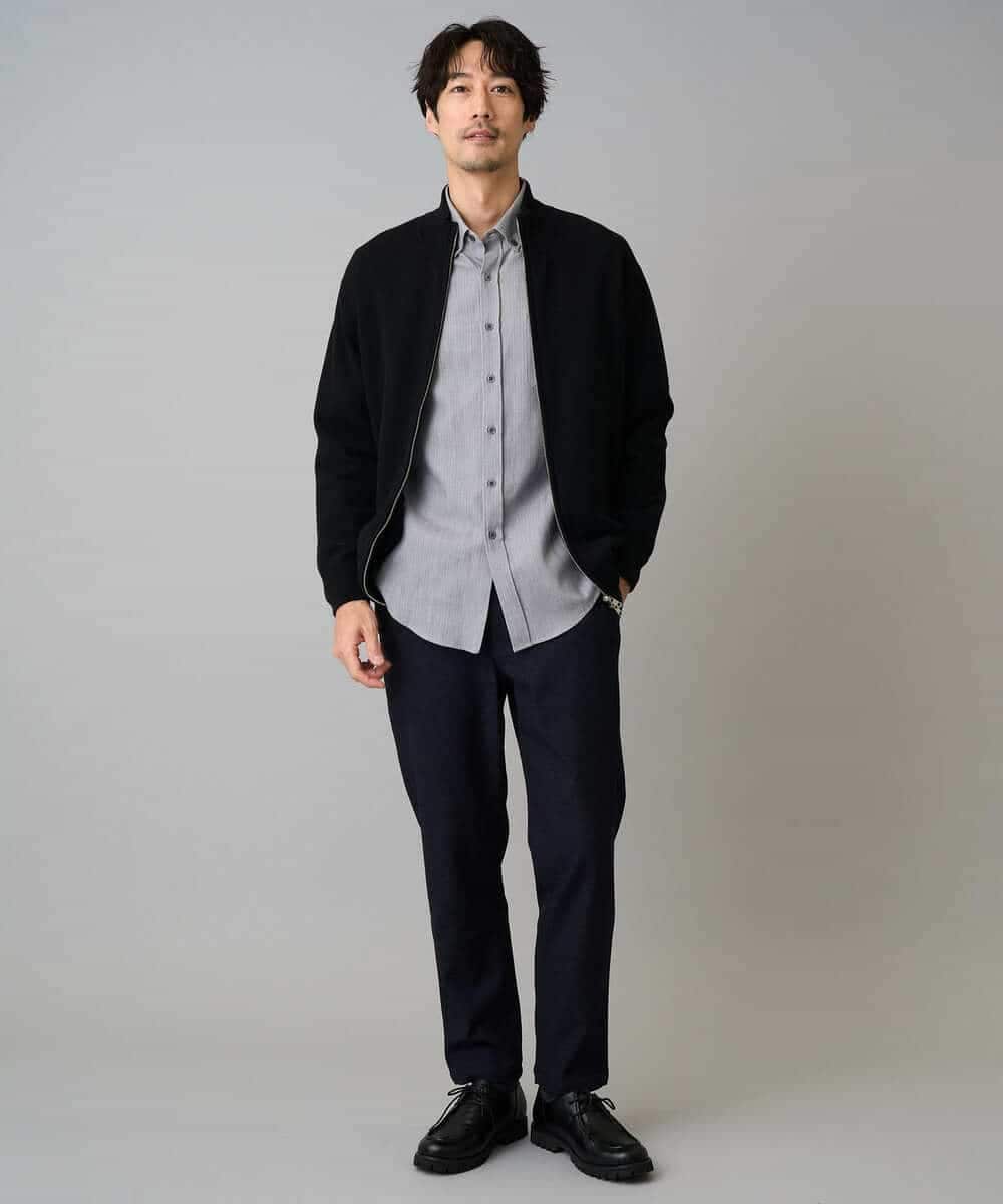 KHCAD20069 a.v.v MEN(アー・ヴェ・ヴェ) 【洗濯機で洗える】ダブルフェイスニットスタンドジップカーディガン ブラック