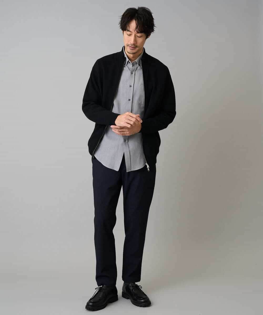 KHCAD20069 a.v.v MEN(アー・ヴェ・ヴェ) 【洗濯機で洗える】ダブルフェイスニットスタンドジップカーディガン ブラック