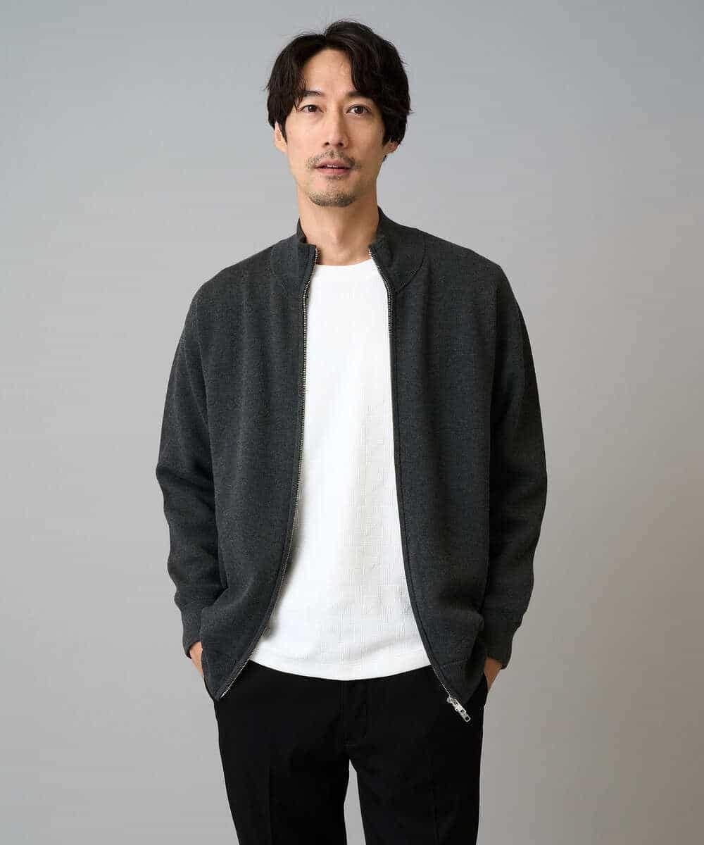 KHCAD20069 a.v.v MEN(アー・ヴェ・ヴェ) 【洗濯機で洗える】ダブルフェイスニットスタンドジップカーディガン ブラック