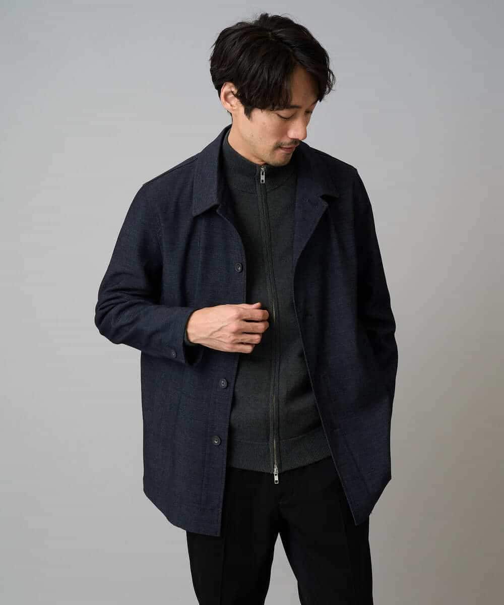 KHCAD20069 a.v.v MEN(アー・ヴェ・ヴェ) 【洗濯機で洗える】ダブルフェイスニットスタンドジップカーディガン ブラック