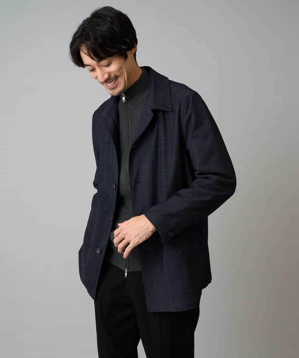 KHCAD20069 a.v.v MEN(アー・ヴェ・ヴェ) 【洗濯機で洗える】ダブルフェイスニットスタンドジップカーディガン ブラック