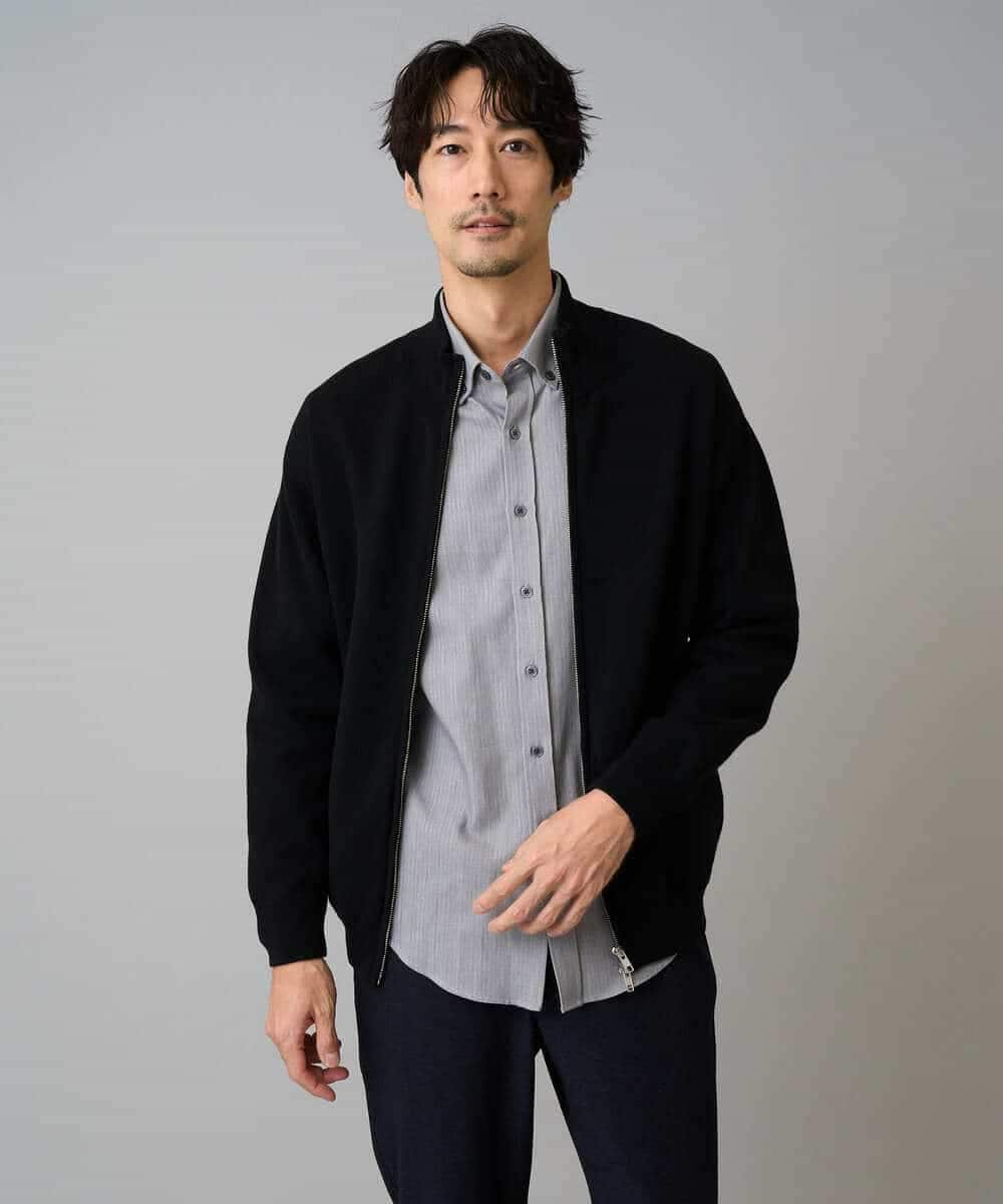 KHCAD20069 a.v.v MEN(アー・ヴェ・ヴェ) 【洗濯機で洗える】ダブルフェイスニットスタンドジップカーディガン ブラック