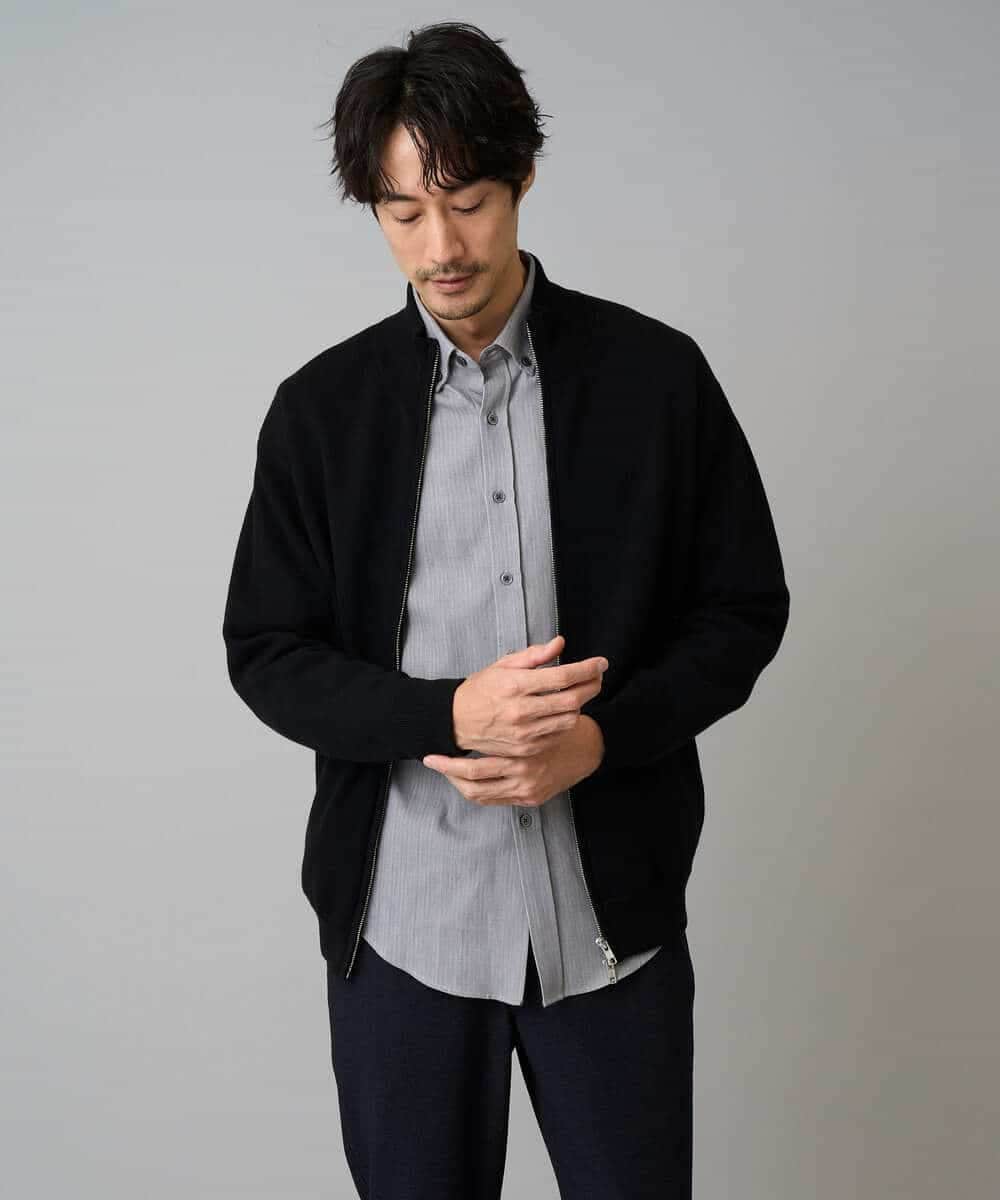 KHCAD20069 a.v.v MEN(アー・ヴェ・ヴェ) 【洗濯機で洗える】ダブルフェイスニットスタンドジップカーディガン ブラック