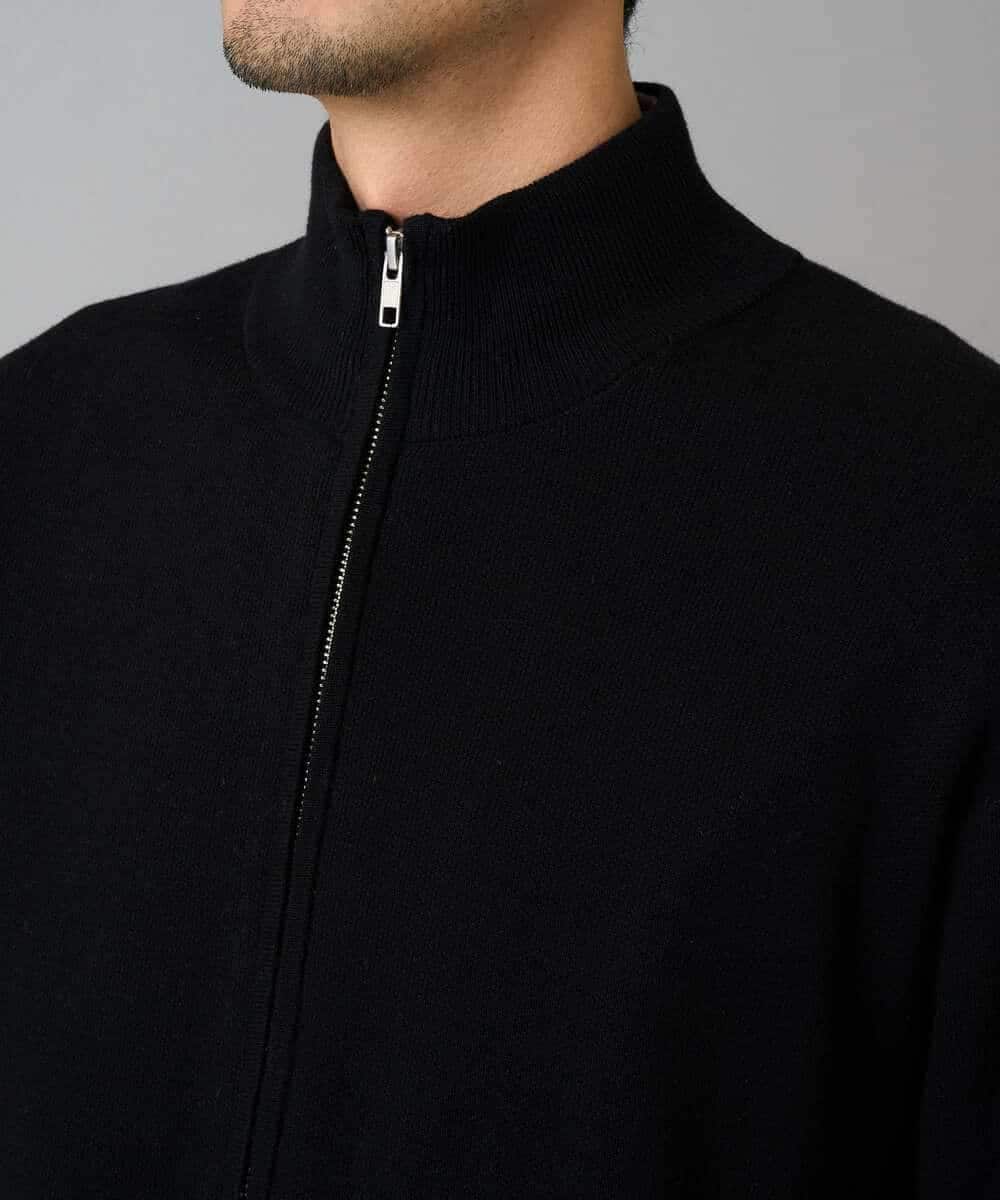 KHCAD20069 a.v.v MEN(アー・ヴェ・ヴェ) 【洗濯機で洗える】ダブルフェイスニットスタンドジップカーディガン ブラック