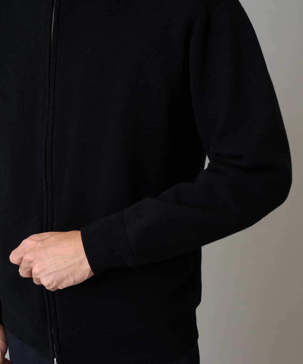 KHCAD20069 a.v.v MEN(アー・ヴェ・ヴェ) 【洗濯機で洗える】ダブルフェイスニットスタンドジップカーディガン ブラック