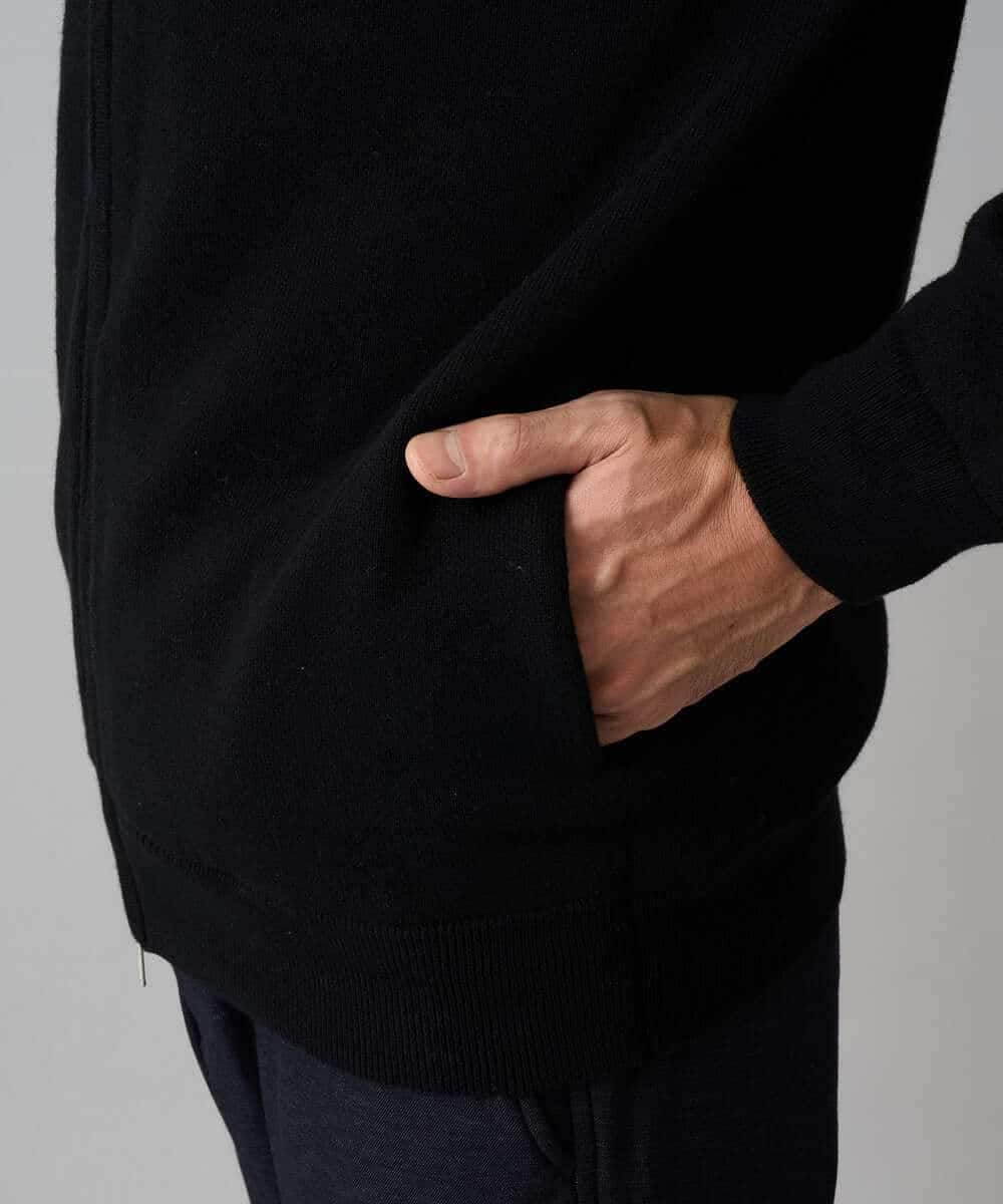 KHCAD20069 a.v.v MEN(アー・ヴェ・ヴェ) 【洗濯機で洗える】ダブルフェイスニットスタンドジップカーディガン ブラック