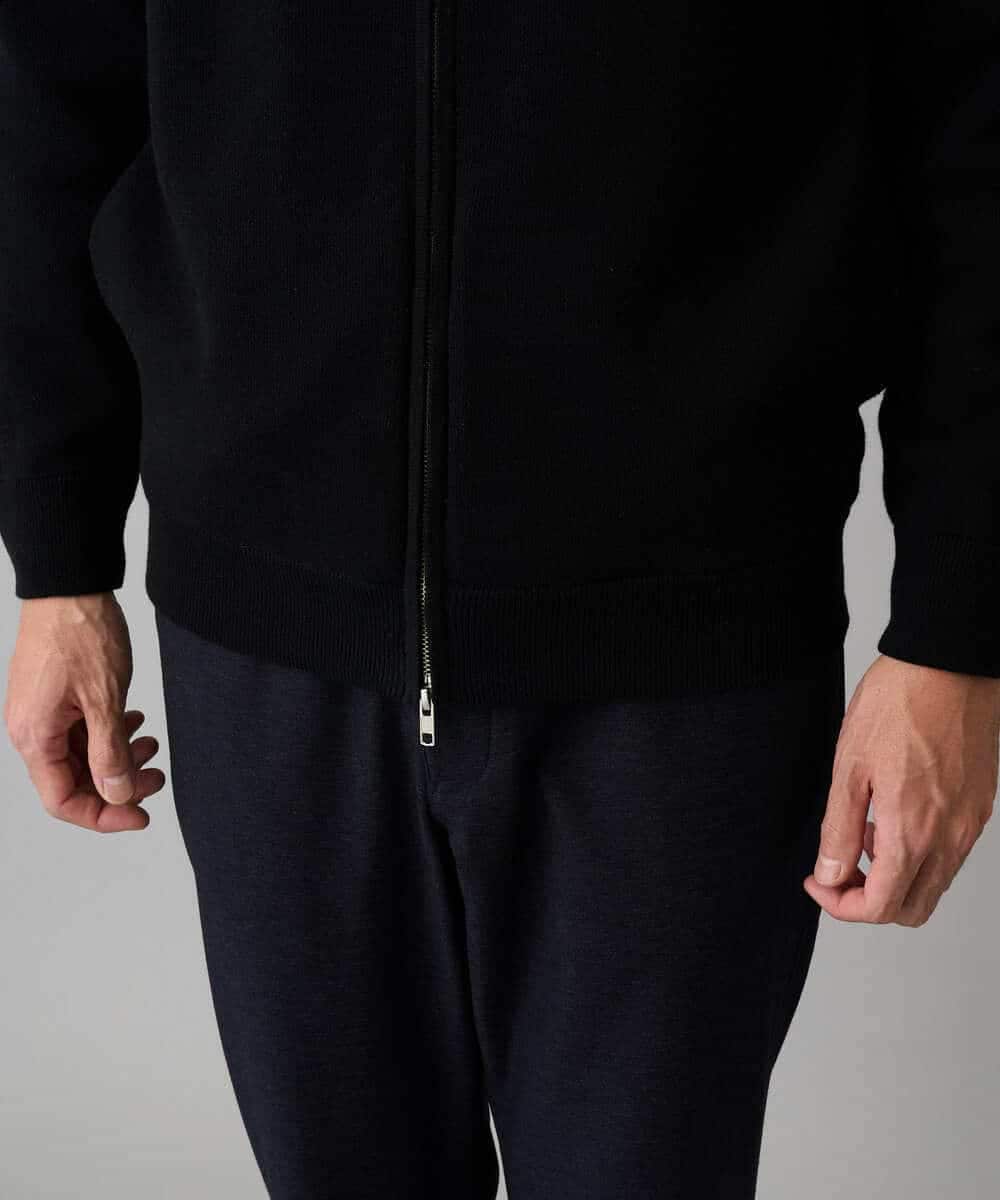 KHCAD20069 a.v.v MEN(アー・ヴェ・ヴェ) 【洗濯機で洗える】ダブルフェイスニットスタンドジップカーディガン ブラック