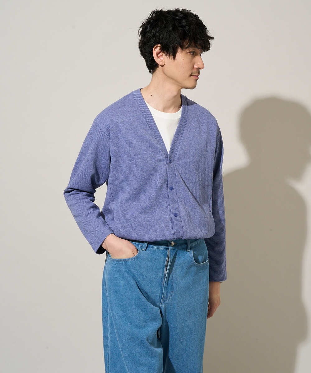 KHCED01059 a.v.v MEN(アー・ヴェ・ヴェ) 【イージーケア/洗濯機で洗える/毛玉になりにくい】ガーターカーディガン ライトブルー