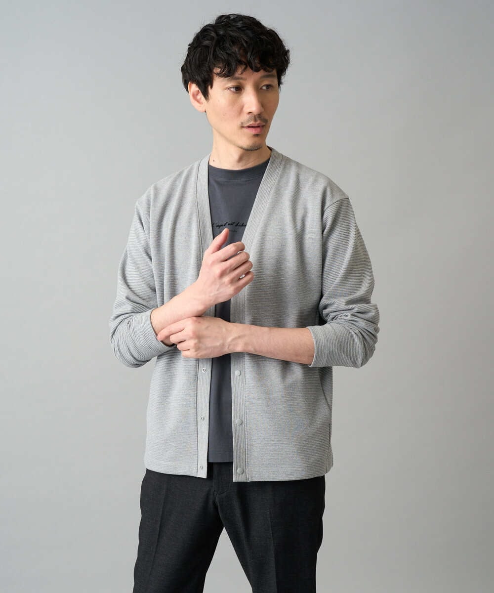 KHCED01059 a.v.v MEN(アー・ヴェ・ヴェ) 【イージーケア/洗濯機で洗える/毛玉になりにくい】ガーターカーディガン ライトグレー