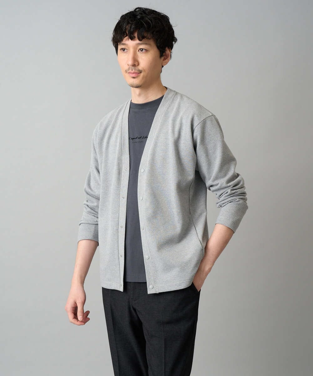 KHCED01059 a.v.v MEN(アー・ヴェ・ヴェ) 【イージーケア/洗濯機で洗える/毛玉になりにくい】ガーターカーディガン ダークグレー