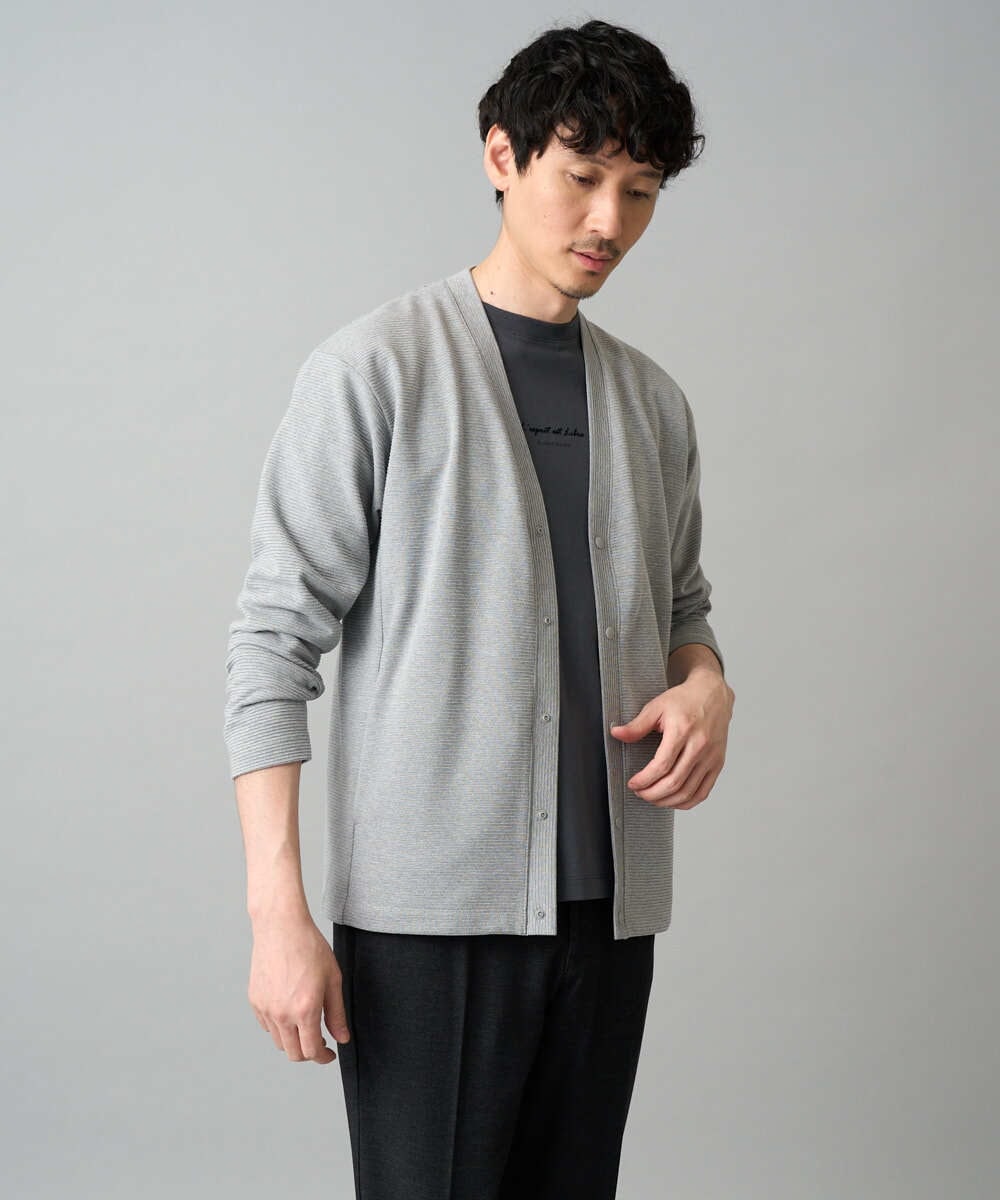 KHCED01059 a.v.v MEN(アー・ヴェ・ヴェ) 【イージーケア/洗濯機で洗える/毛玉になりにくい】ガーターカーディガン ダークグレー