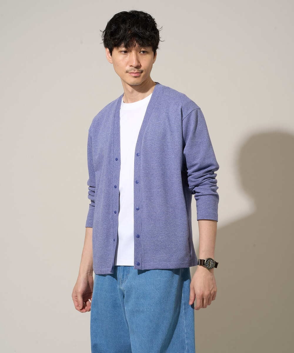 KHCED01059 a.v.v MEN(アー・ヴェ・ヴェ) 【イージーケア/洗濯機で洗える/毛玉になりにくい】ガーターカーディガン ダークグレー
