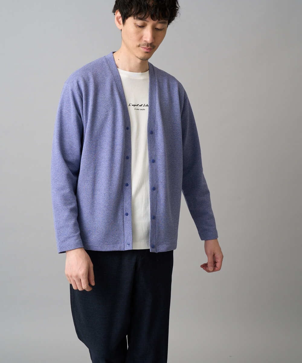 KHCED01059 a.v.v MEN(アー・ヴェ・ヴェ) 【イージーケア/洗濯機で洗える/毛玉になりにくい】ガーターカーディガン ダークグレー